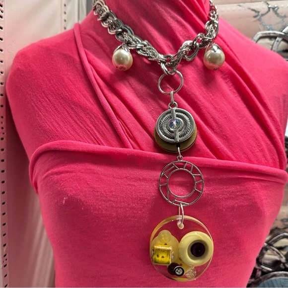 OOAK Assemblage Jewelry Steampunk Necklace Set Pendant Handmade Resin Dangle - Picture 7 of 14